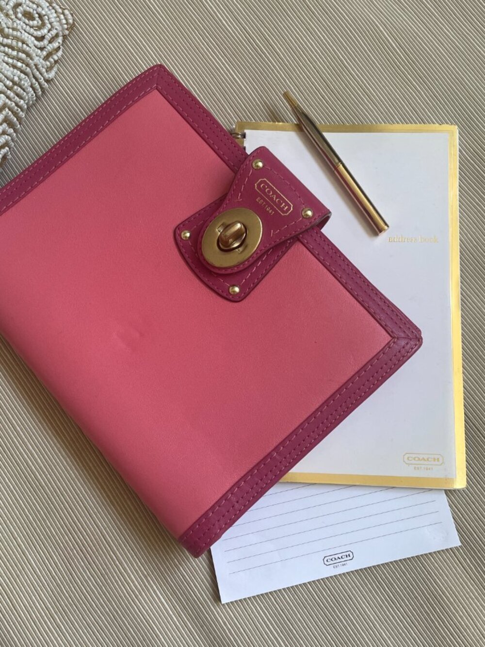 Coach Legacy Turnlock Planner Cover Pink Leather Agenda, Pen, Notebook Rare Y2K